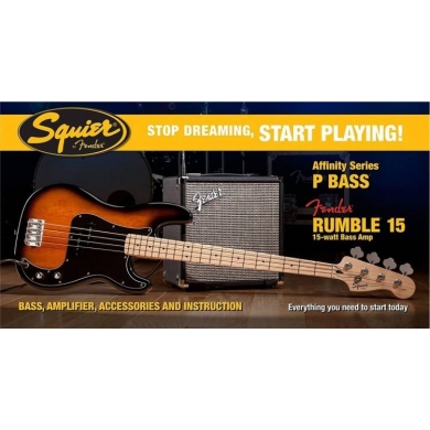 Squier Affinity Series Precision Bass Brown Sunburst with Fender Rumble 15 Bas Gitar Seti