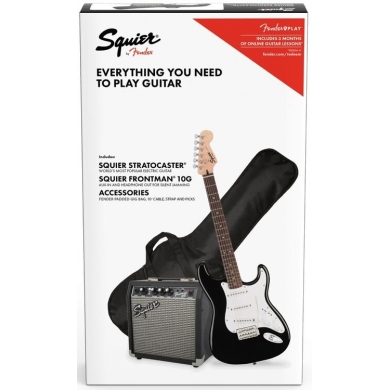 Squier Stratocaster Black & Frontman 10G Amfi Elektro Gitar Seti