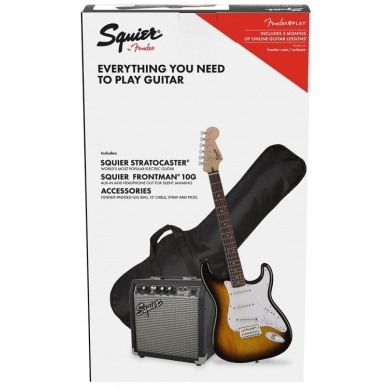 Squier Stratocaster Brown Sunburst & Frontman 10G Amfi Elektro Gitar Seti